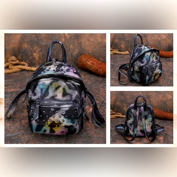 Small Rivets Leather Backpack Purse - Picture 2 of 4